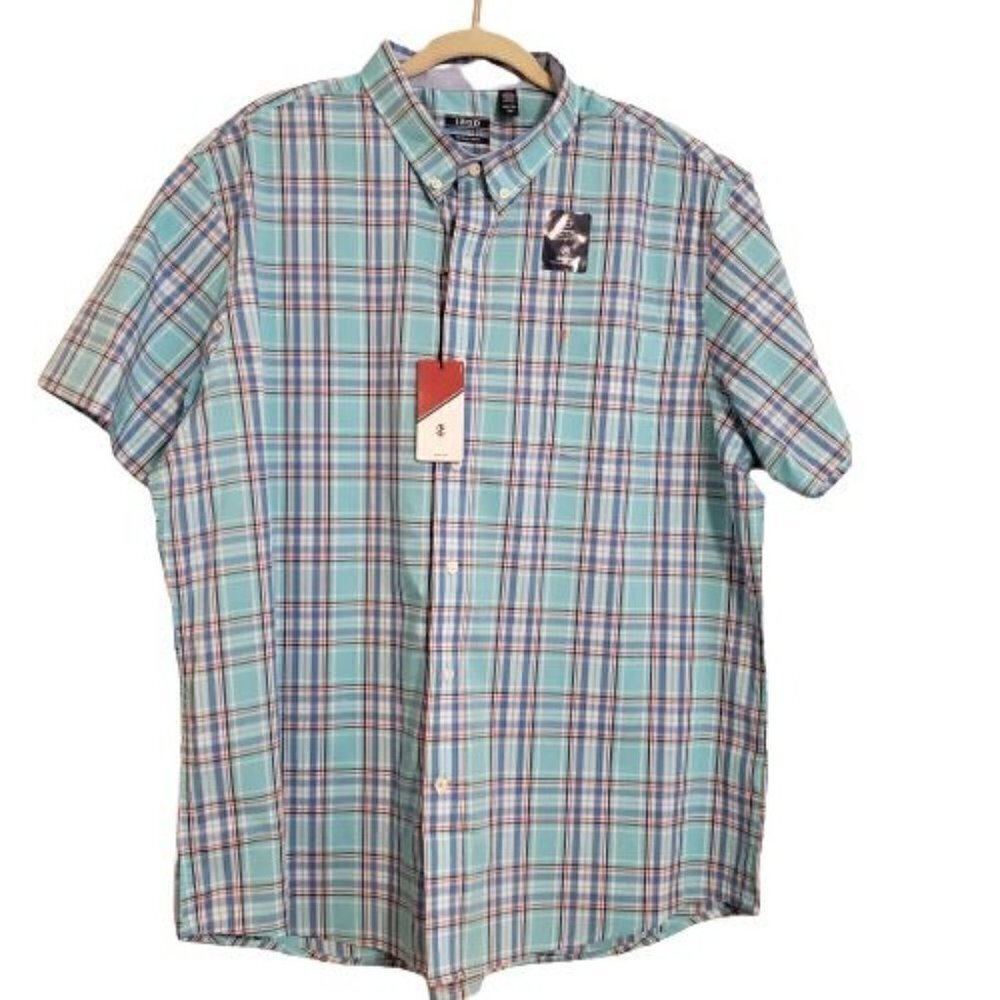Izod The Advantage Poplin button down short sleeve shirt size 2XL NWT